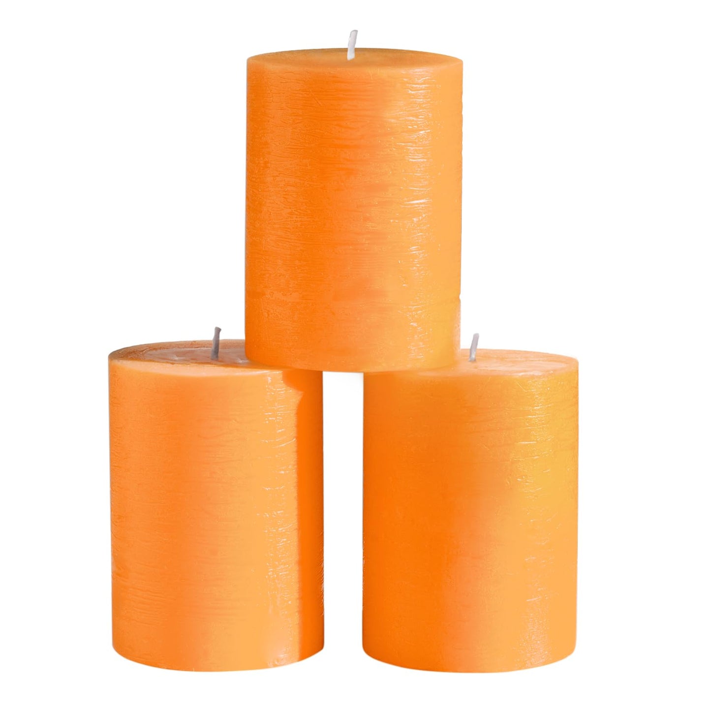 CANDWAX 3x4 inch Pillar Candles Set of 3 – Unscented Dripless Rustic Orange Candles for Fall Events, Halloween Decor, Thanksgiving Centerpieces, Wedding Décor