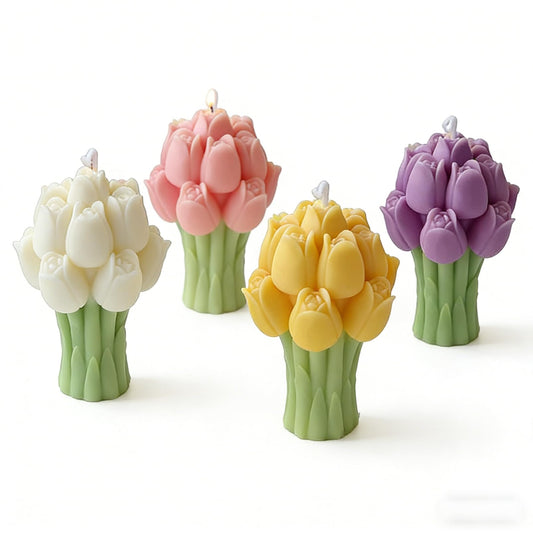 Scented Candles Set for Women Mom,4 Pack Aromatic Tulip Bouquet-Shaped Candle Ornament for Home, Colorful Soy Candles for Living Room and Bedroom, Birthday Bridesmaid Gift Valentines Day Candle