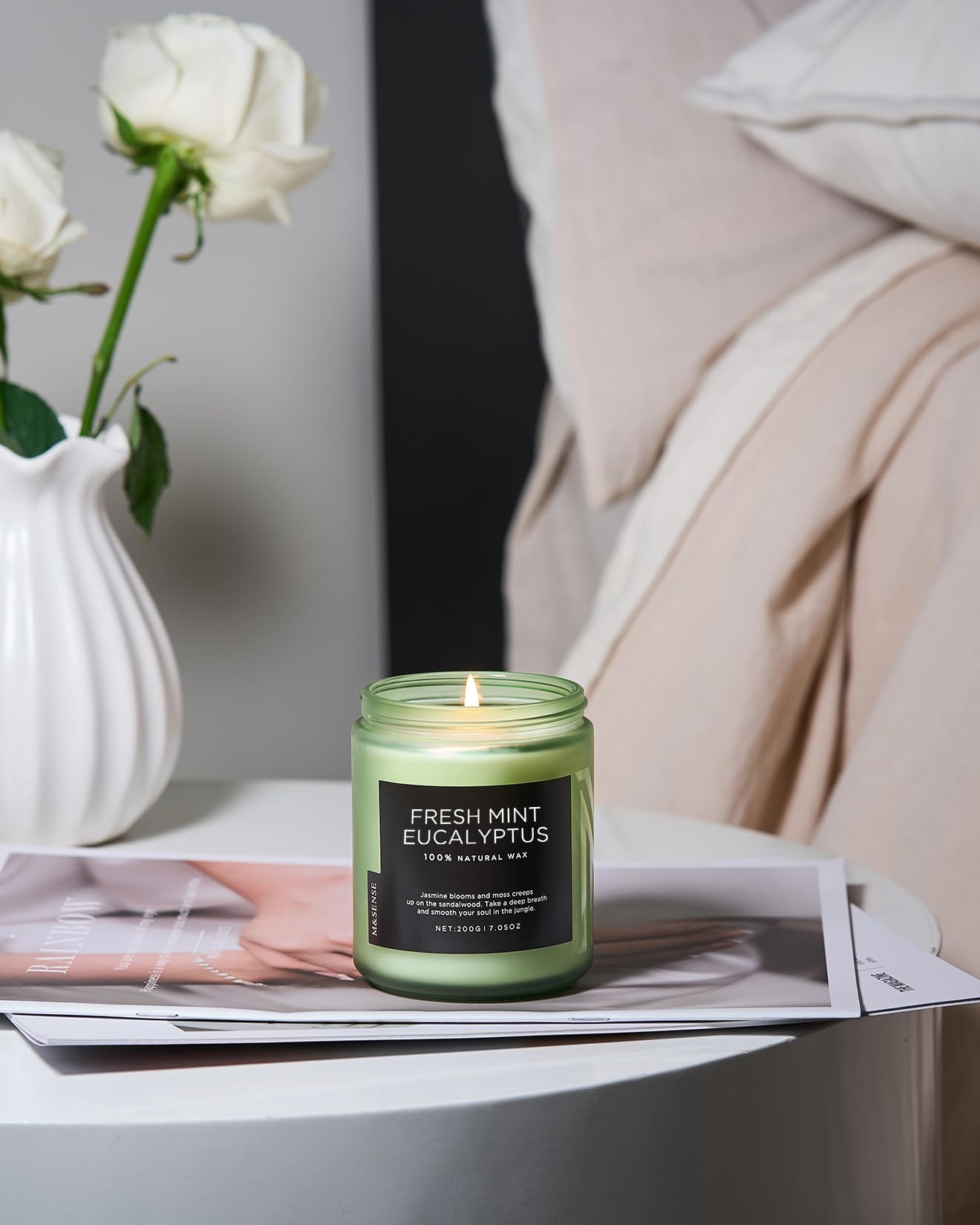 M&SENSE Eucalyptus & Mint Candles for Home Scented, 7.05oz Natural Soy Wax, 50 Hours Clean Burn Non Toxic Aromatherapy Candle, Slow Burning for Stress Relief Meditation Relaxation Spa