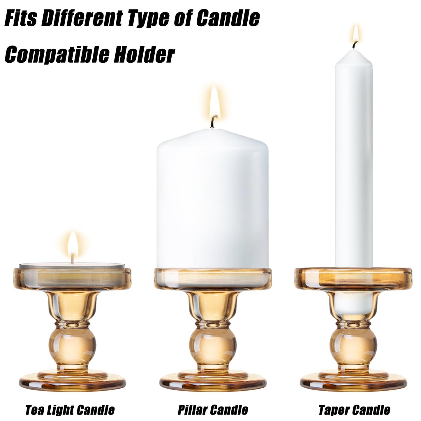 DreamsEden 1 Pairs Amber Glass Candle Holder, Set of 2 Crystal Clear Candlestick Stand for Pillar Taper Tealight Candle Elegant Candelabra Table Centerpiece Home Living Room Wedding Dinner Party Decor