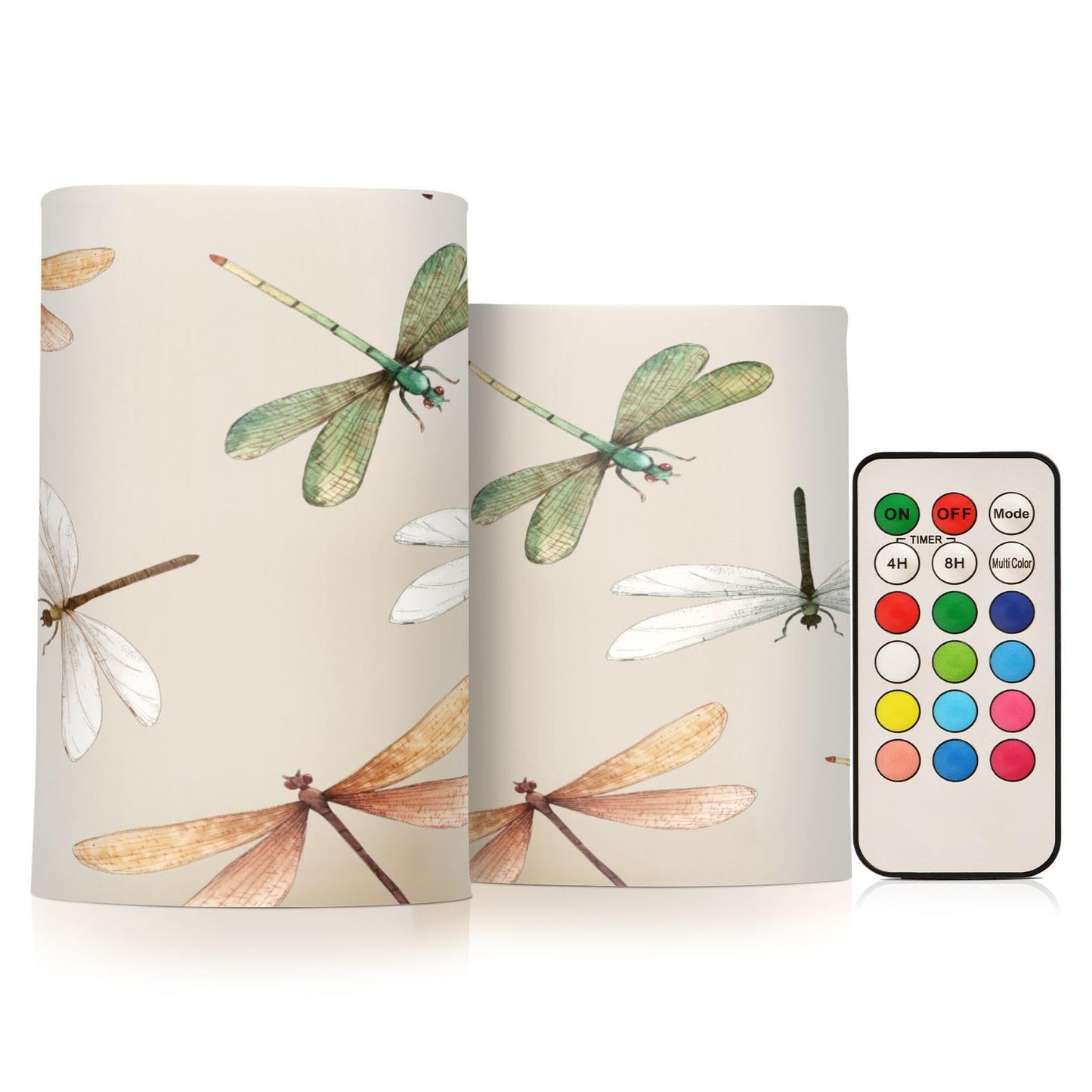 GUIJI Dragonfly Flameless Candles With Remote - Set of 2 Battery Operated Pillar Candles for Home Decoration, Christmas, Party