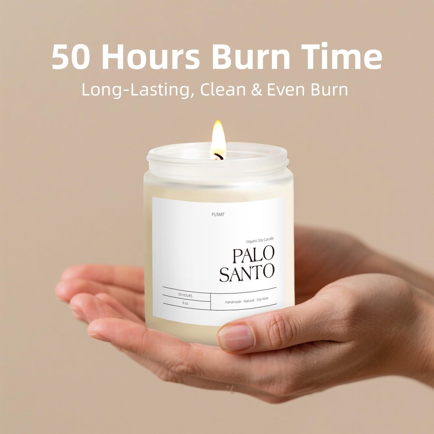 Putart Palo Santo Highly Scented Candle for Home, 9oz Natural Soy Aromatherapy Non Toxic Candles with Essential Oil, Home Fragrance Stress Relief & Meditation Jar Candles Gifts for Women & Men, White