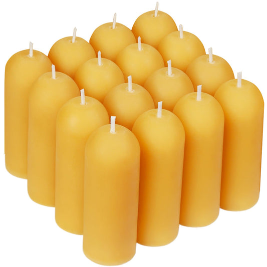 Natural Beeswax Emergency Candles, Long Lasting Burning for Outdoor,Indoor, Emergency, Power Outages - Pack of 15 - Yellow Thin Bees Wax Pillar Candle