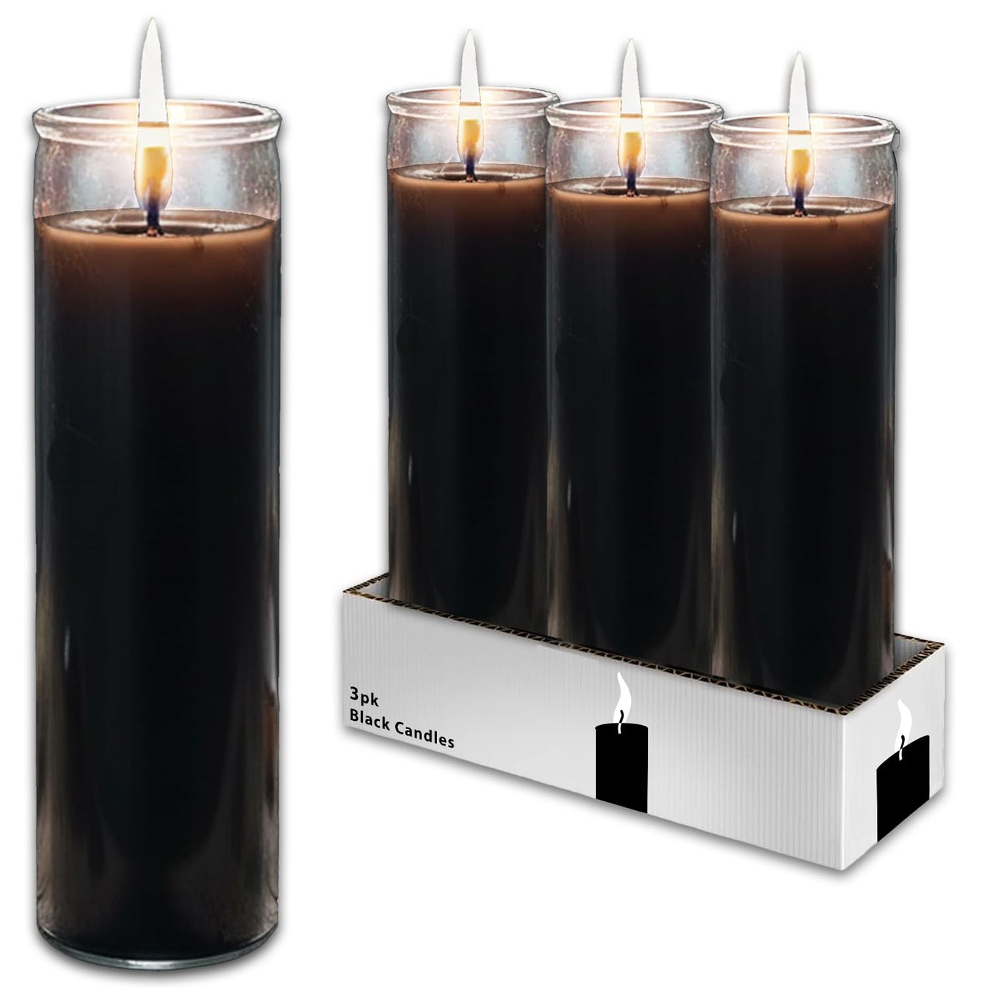 Black Prayer Glass Candle Set - 3 Pack Slightly Scented Black Prayer Candles for Vigils, Prayers, Cemetery, Blessing Ceremonies | Bulk 8" Candle Kit