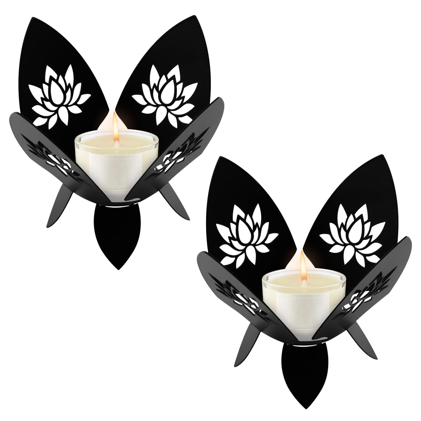2 PCS Lotus Candle Holder Hollow-Out Lotus Tealight Candle Holder Shadow Lotus Pattern Flower Shape Candlestick Iron Diwali Decorative Candle Holders for Home Christmas Wedding Decor