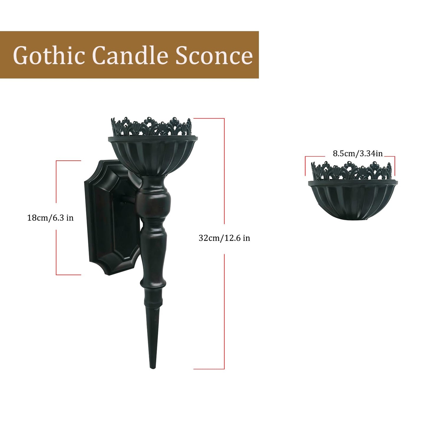 Birminwind Gothic Wall Candle Sconces Set of 2 - Black Wall Mounted Candle Holders - Halloween Decor for Indoor Living Room Bathroom