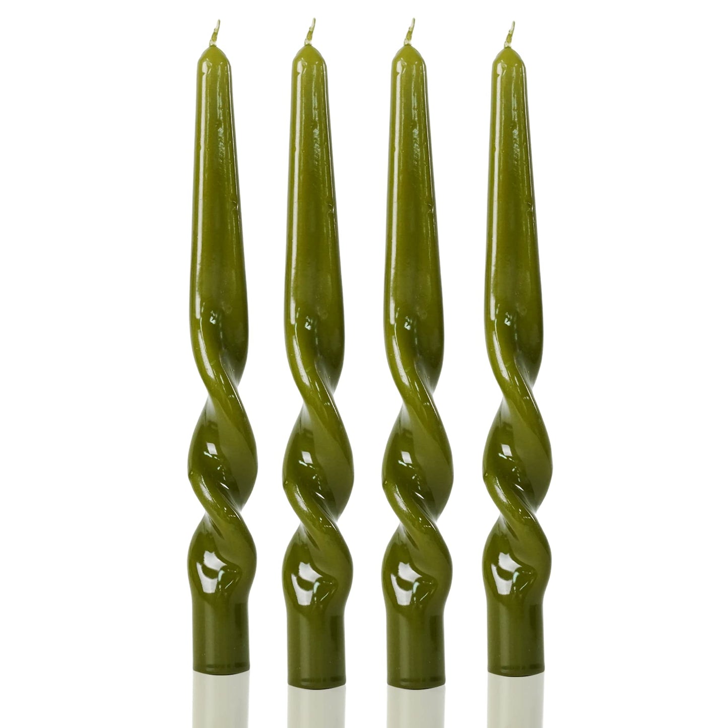 MAITREYA Olive Spiral Taper Candles Conical Stick Candles Taper Candles-Set of 4 for Decoration Weddings Party Church-Unscented Dripless Candles,10inch(Olive)