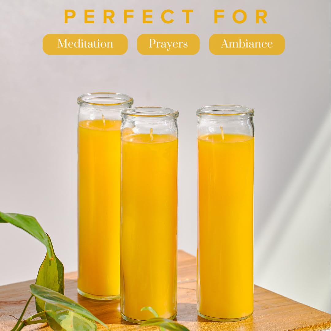 Simply Soson 2x8 inch Yellow Devotional Candles in Glass Jar - 3 Pack - 90 Hours – Prayer Candle - Tall Pillar Candles for Religious, Memorials, Party Decor