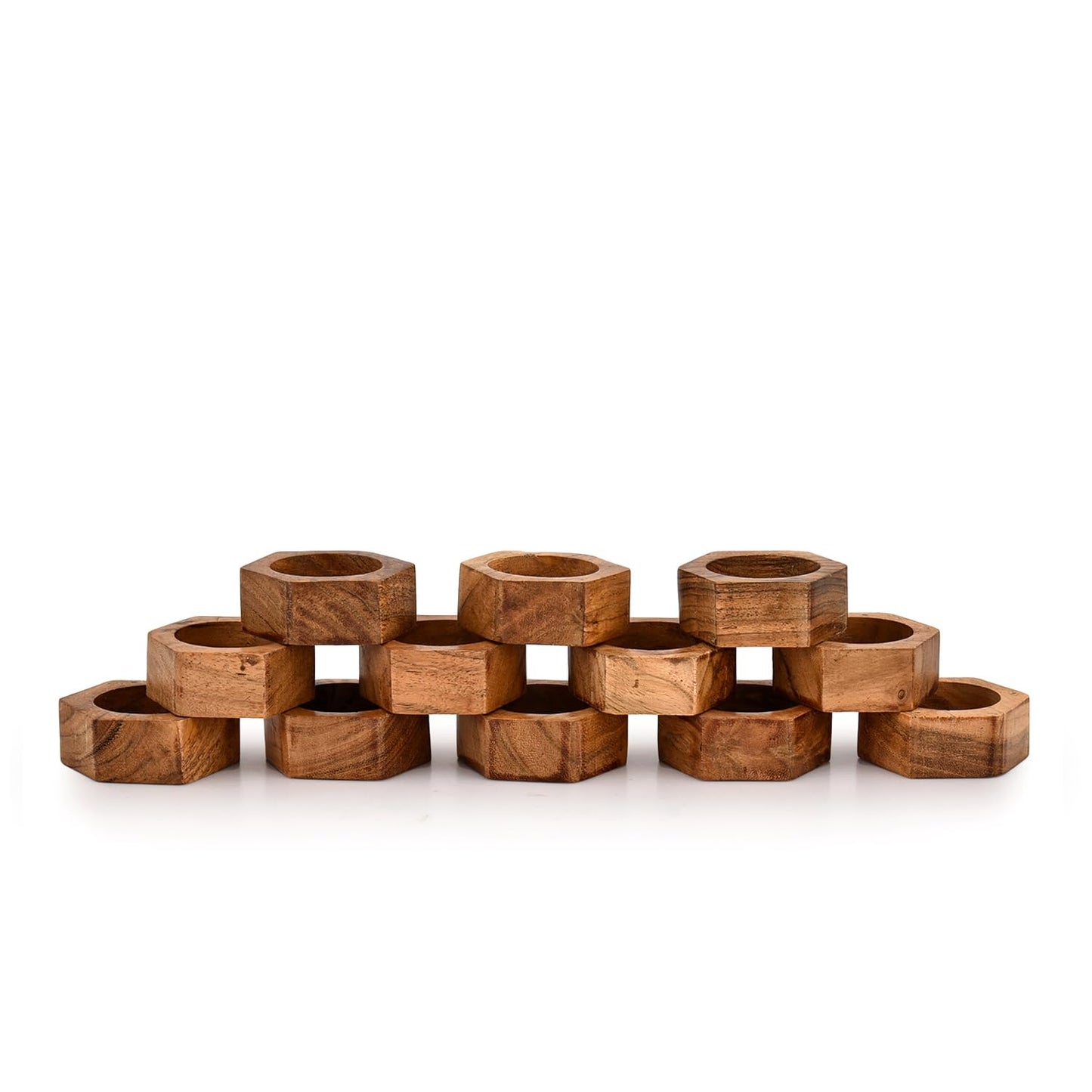 Kaizen Casa Tea Light Holder Acacia Wood Set of 12 Centerpieces for Dining Table Wedding Party Birthday Holiday Decoration (2.25" x 2.25" x 1"), (Set of 12)
