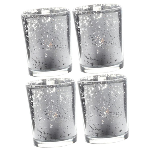 FUNOMOCYA 4pcs Sky Colored Glass Candle Holders Plated Silver Romantic Decor for Weddings and Home Chic Candle Holders for Bedroom Living Room and Special Occasions