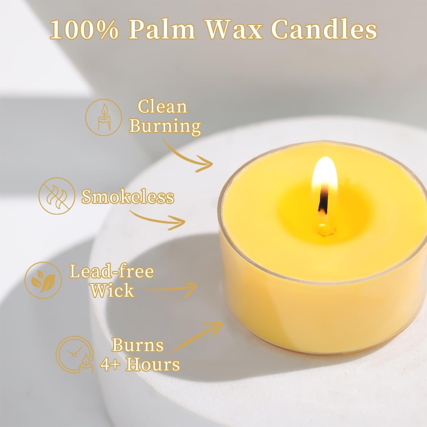 Citronella Scented Tea Lights Candles – Yellow – 6 Hour Burn – 100% Palm Wax – Scented Tealight Candles for Outdoor Summer Nights, Patio Dining – 48 Pack Scent Votive Candle