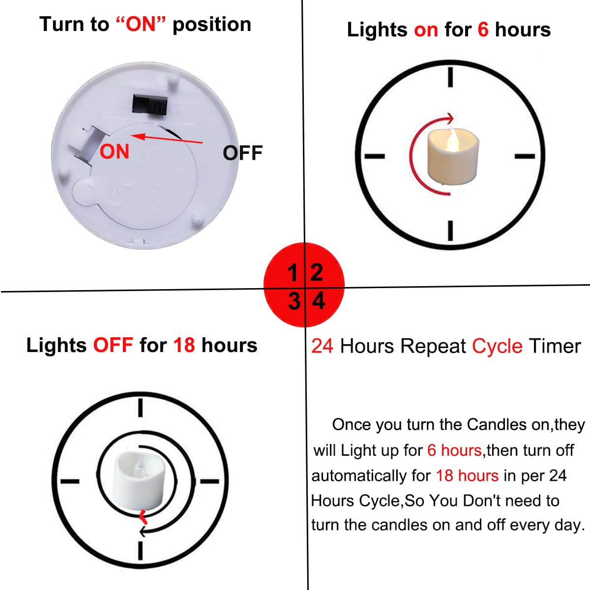 Anziner Flickering Flameless Led Tealight Candles with Timer, 6 Hours On and 18 Hours Off in 24 Hours Cycle Automatically Battery Votive Candles for Home Decoration,12 Pack,Warm White