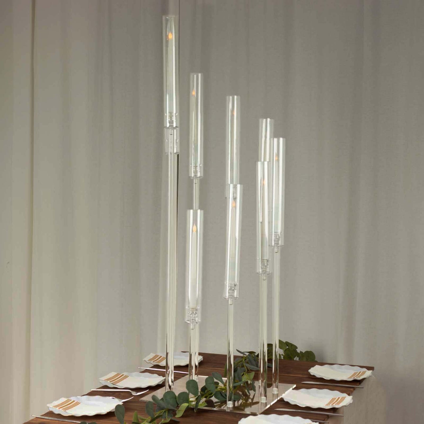 Efavormart 23" Tall Clear 3-Arm Crystal Round Glass Taper Candle Candelabra, Pillar Candle Holder Wedding Centerpiece