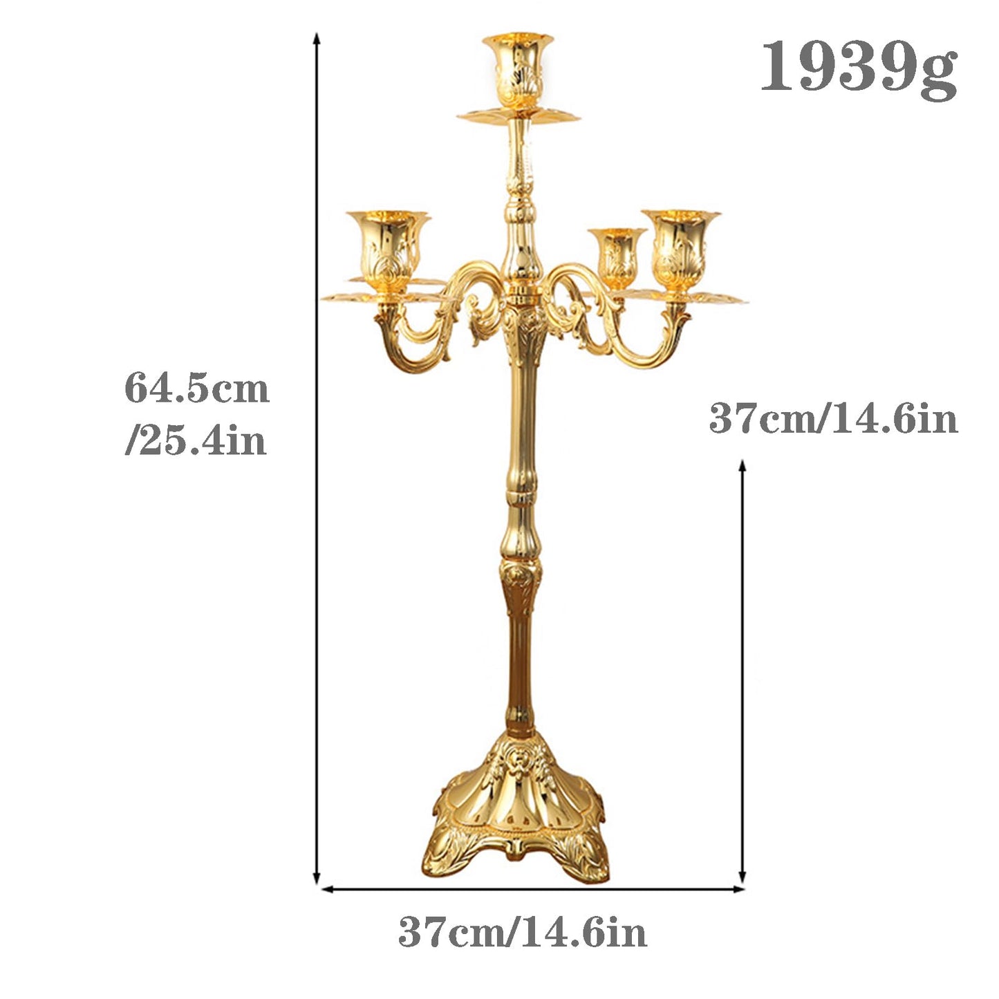 GIYDNEI 5 Arms Candelabra 25.4In Gold Candlestick Holder for Taper Candles, Candle Holder Stand Table Centerpieces for Wedding Home Decoration,Silver,14.6" Wx25.4 H