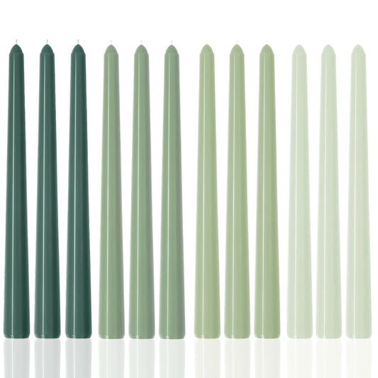10 Inch Green Taper Candles-Dripless Unscented Spring Tapered Candle Smokeless Candlestick Long Slow Burning 8 Hours Tall Sticks for Christmas Wedding Dinner Parties 12 Pack