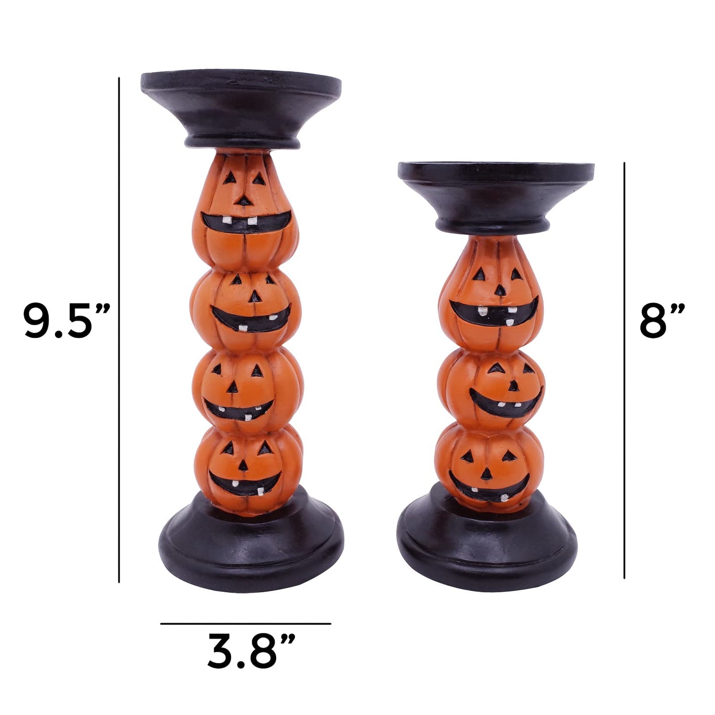 Etistta Halloween Pumpkin Candle Holder for Fireplace Decor, 9.5 Inch Tall Polyresin Candlesticks for Decorations, Set of 2
