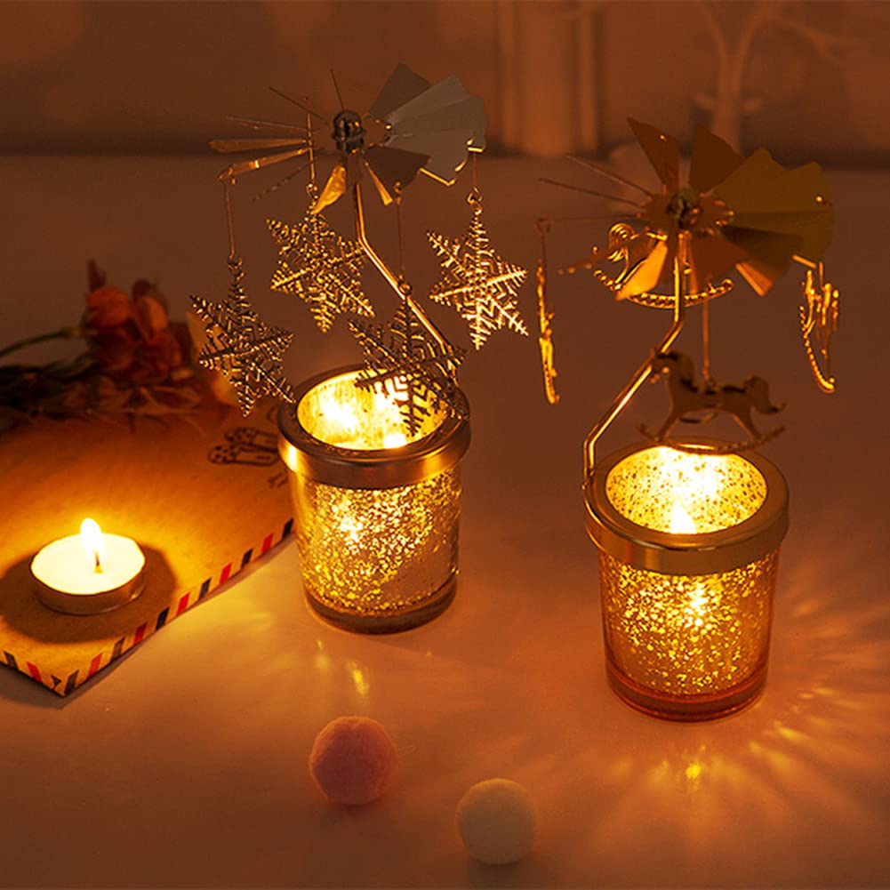 Candle Holders，Rotating Candlestick，Gold Starlight Glass Candle Holder,Restaurant Wedding Christmas Valentine's Day Thanksgiving Wedding Anniversary Birthday Party Table Decoration(Birthday Cake)