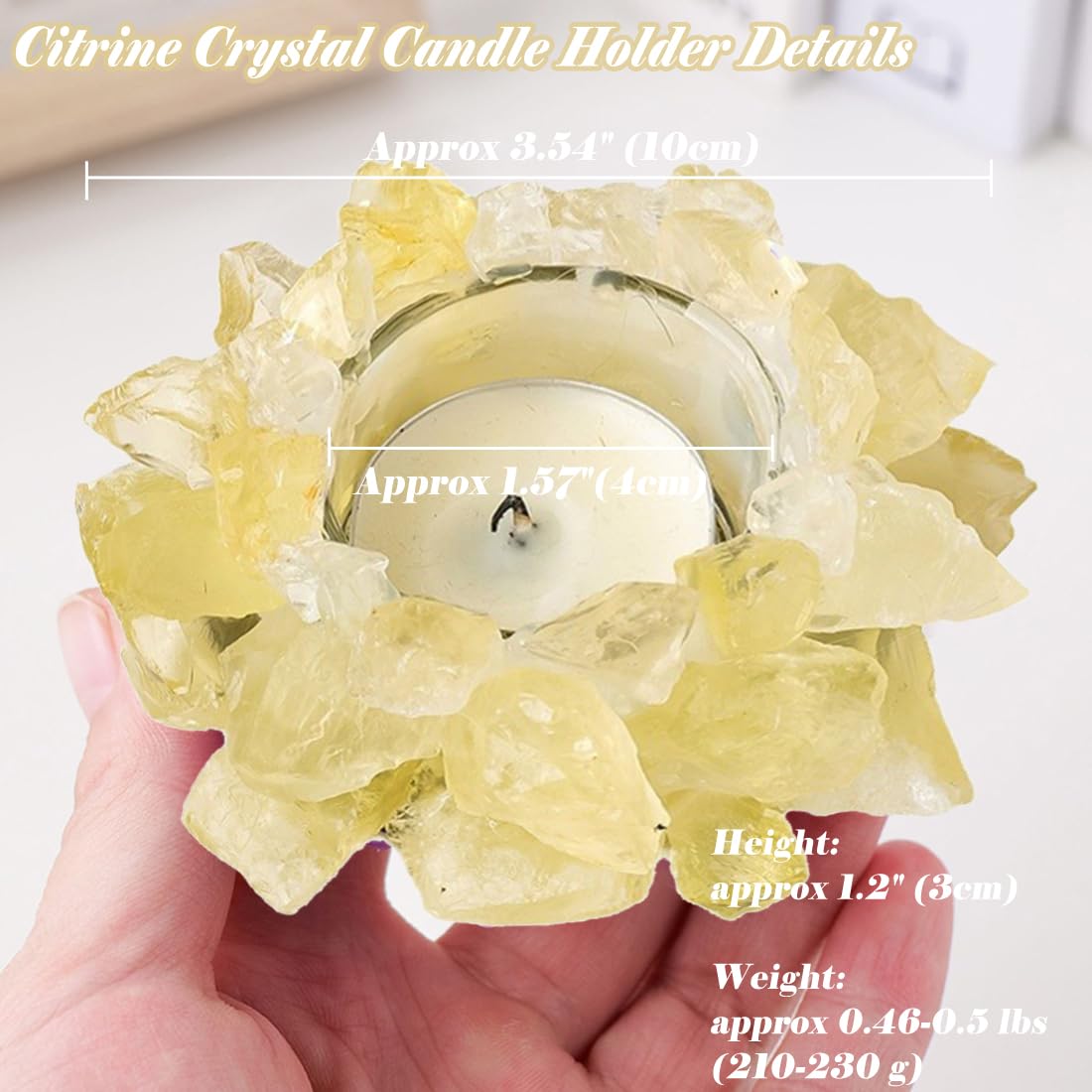 Natural Citrine Crystals, Raw Crystal Tealight Candle Holder Crystal Stone Candle Stand High Energy Geode Votive with Healing Effects (Not Included Candle)