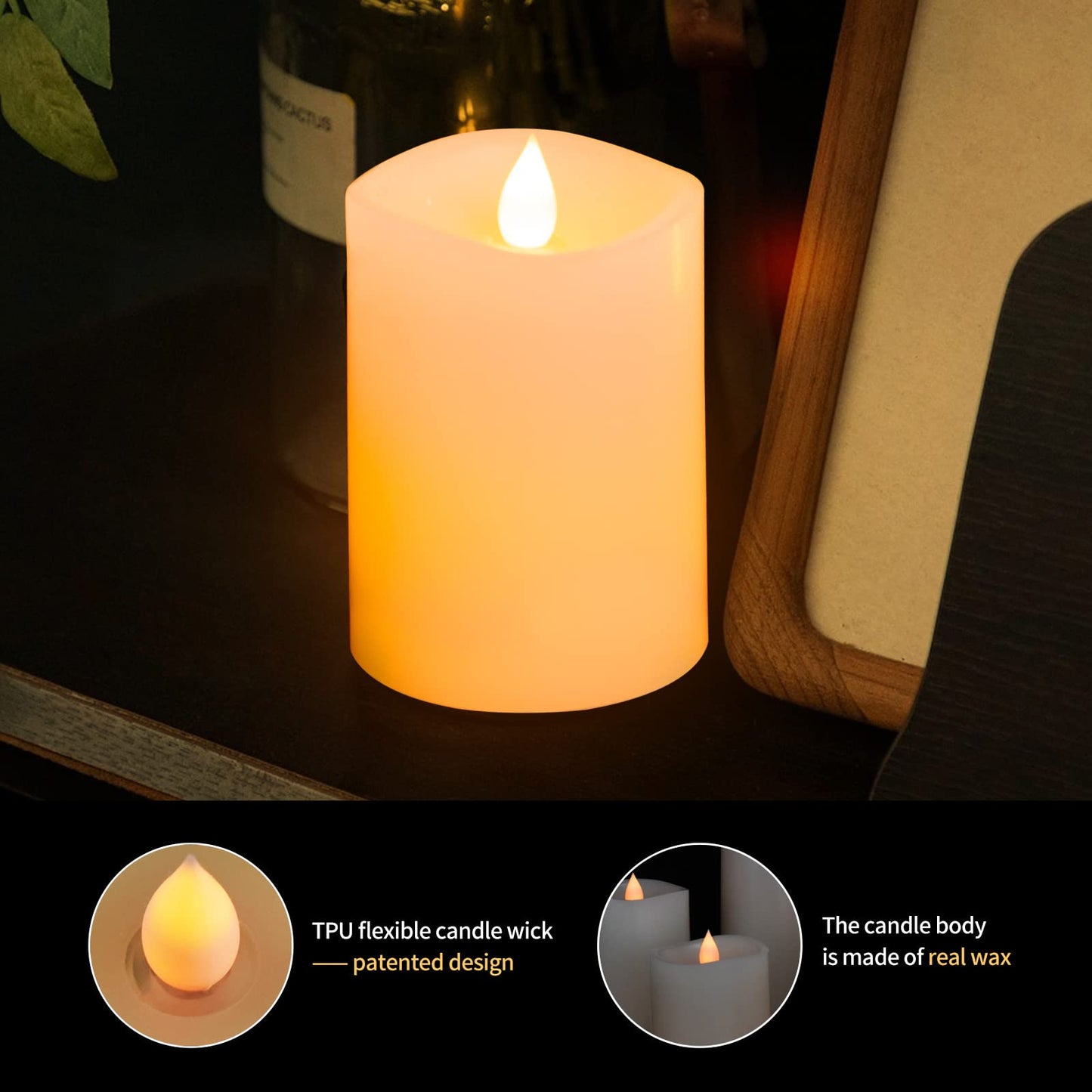 ASLDOIWEH 3x4 Flameless Candles Set of 1, 2AA Battery Life 600 Hours Battery Candles Flickering with Timer, 4 inch Flameless Candles with Remote for Indoor/Outdoor, Ivory