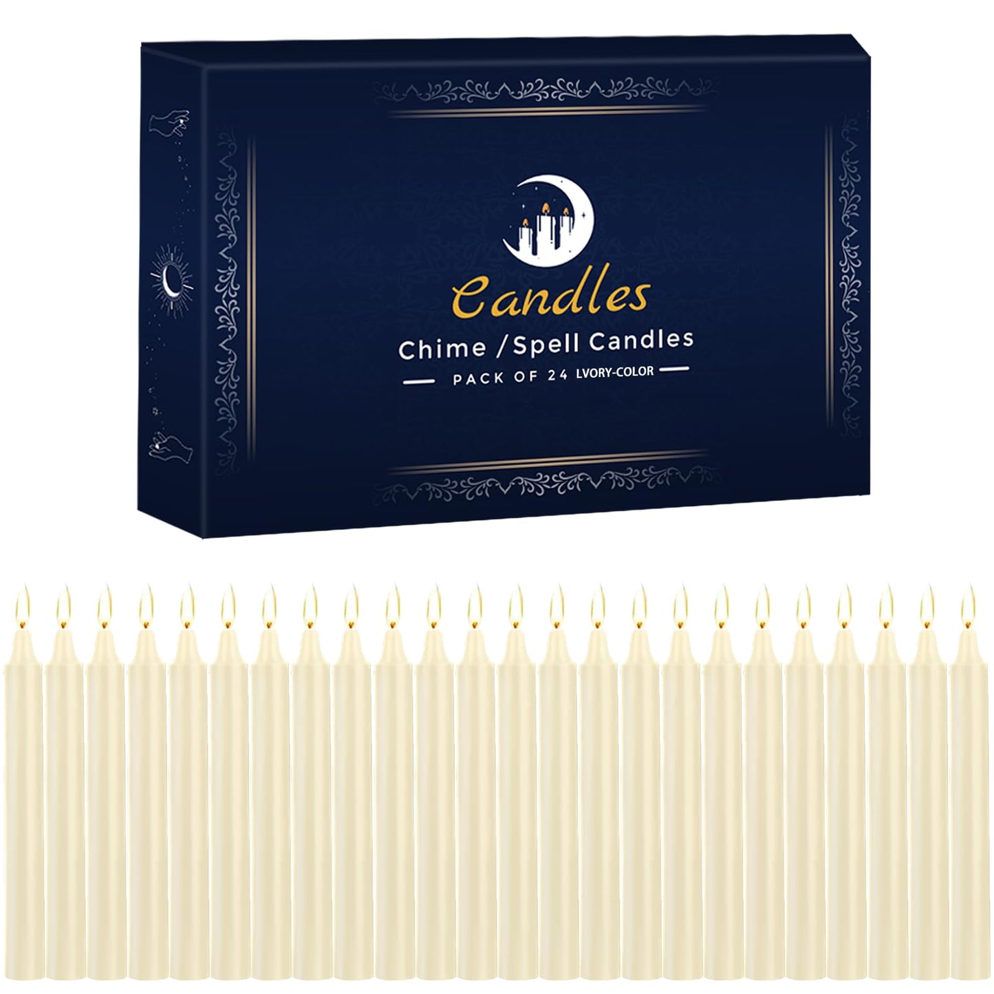 24 Pack Spell Chime Candles – Premium Mini Unscented Taper Candles for Rituals, Prayer, Meditation, Altar, Spells – 4" Tall – Ideal for Witches & Spiritual Practices (Ivory)