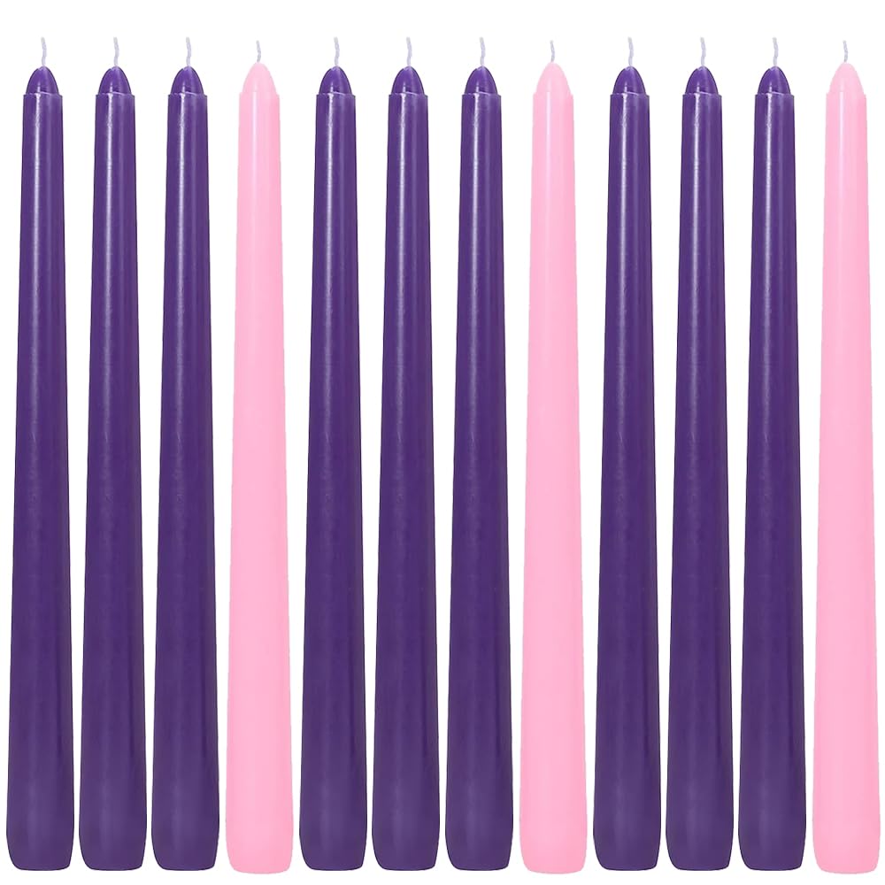 Topsics Advent Taper Candles, 12 Pack Christmas Advent Candles Set, Taper Candles for Seasonal Celebration - 9 Purple and 3 Pink