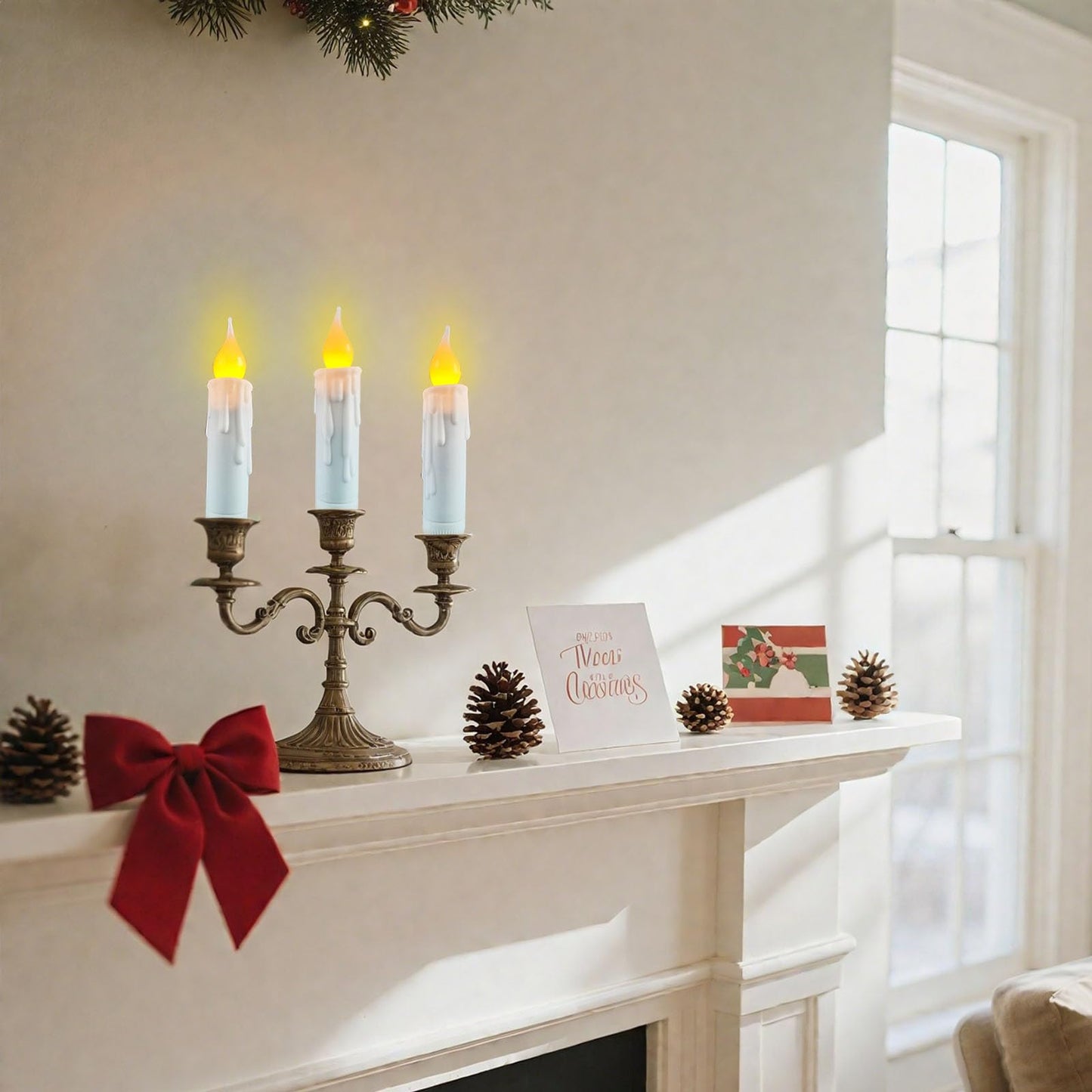 Short Taper Candles Battery Operated with Timer, White Flameless LED Flickering Candlesticks for Country Primitive Christmas Halloween Decorations 4.75 inch 6 PCS
