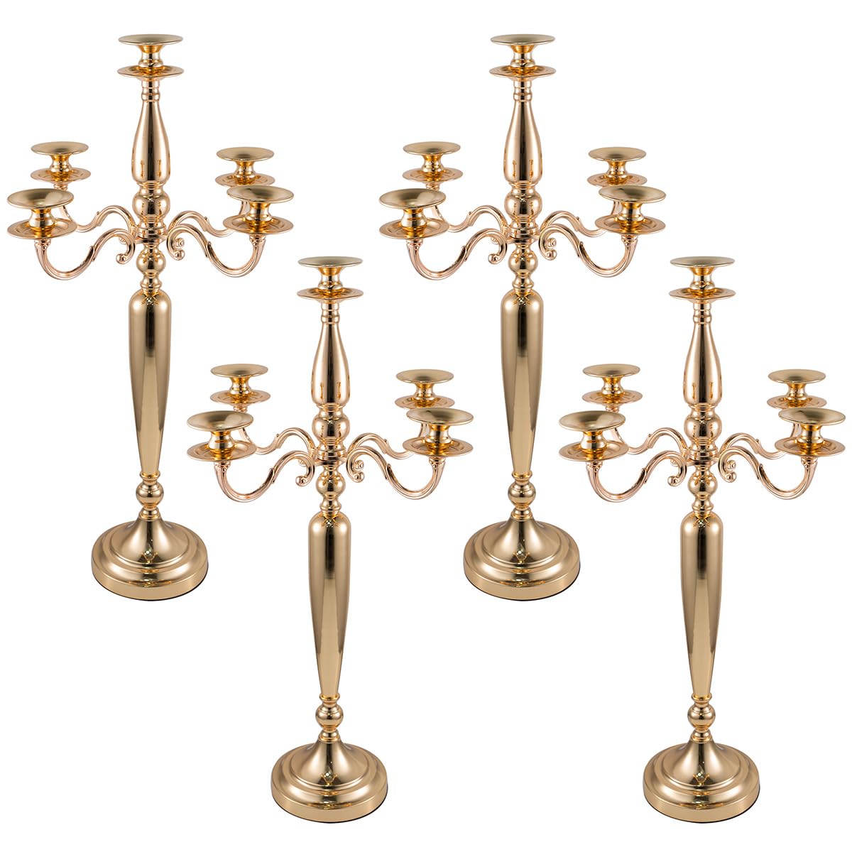 Vincidern 28'' Tall Gold 5 Arm Candelabra Centerpieces for Table, 4pcs Taper Candle Holder for Wedding Decoration, Party, Event, Christmas Candelabra
