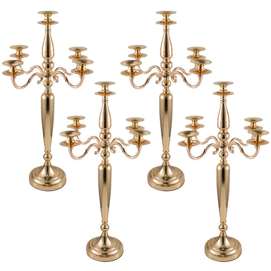 Vincidern 28'' Tall Gold 5 Arm Candelabra Centerpieces for Table, 4pcs Taper Candle Holder for Wedding Decoration, Party, Event, Christmas Candelabra