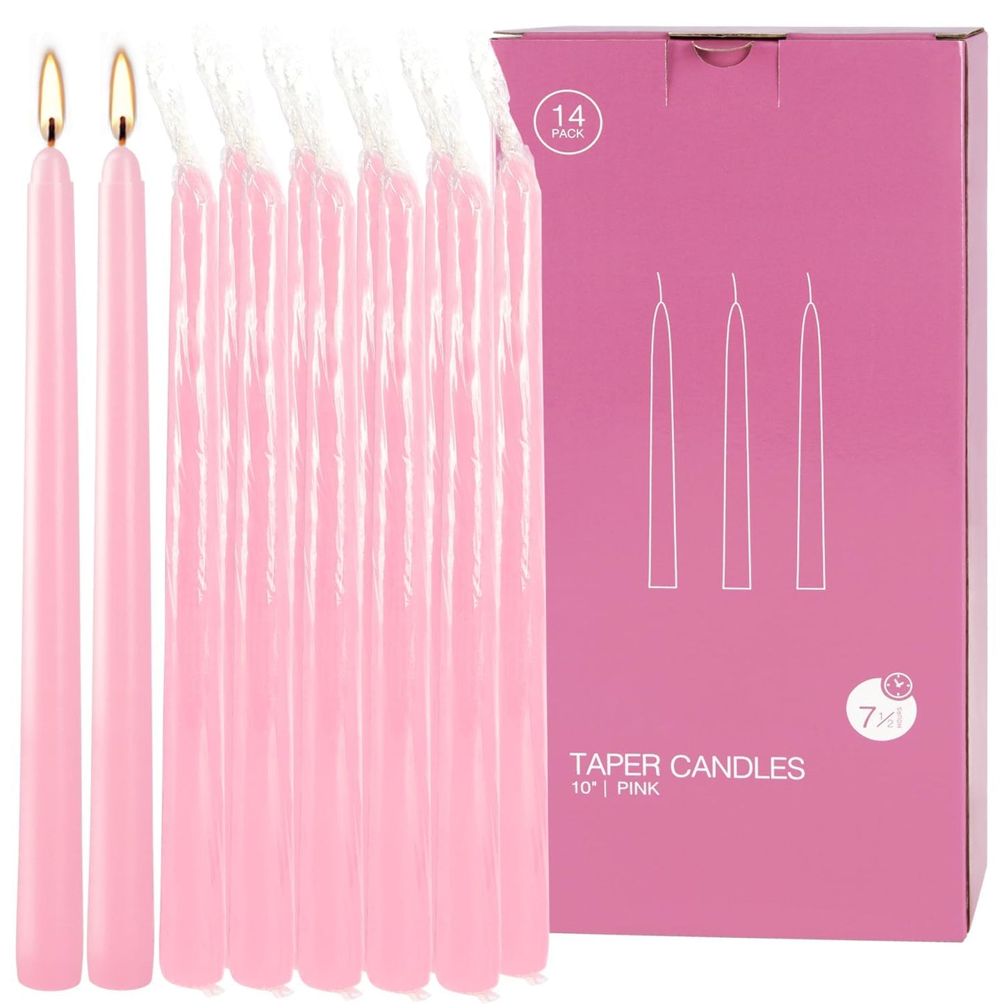 14-Pack Pink Taper Candles - 10 Inch Unscented Dripless Candlesticks, Long Burning for Weddings, Bridal Showers, Valentine's Day & Romantic Dinner Parties