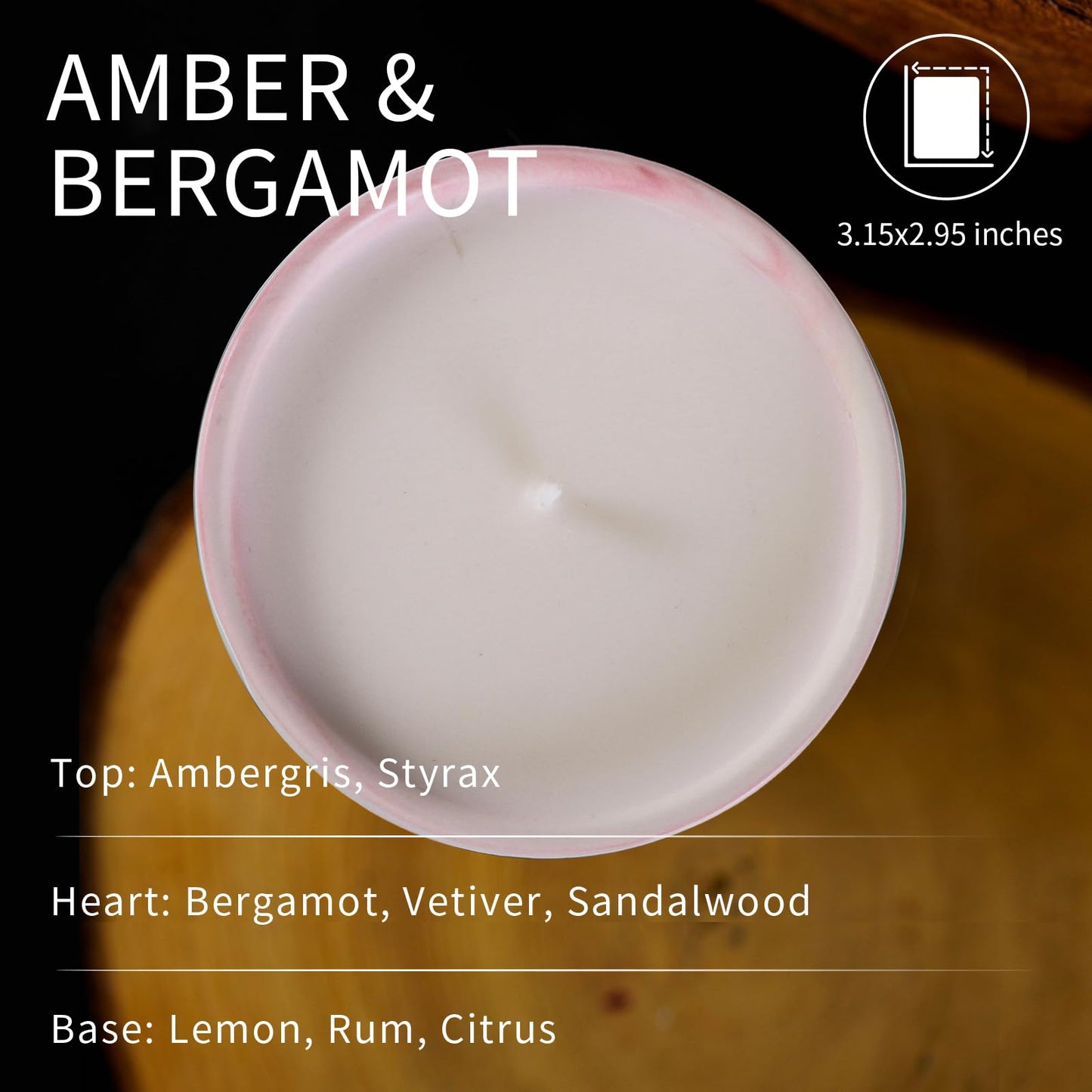 Rozzanguo Luxury Marble Jar Scented Candle | Women Men | Non Toxic 100% Natural Coconut & Soy Wax Blend Cotton Wick | Hand Poured Highly Scented Long Lasting (Amber & Bergamot, 7 Ounces)