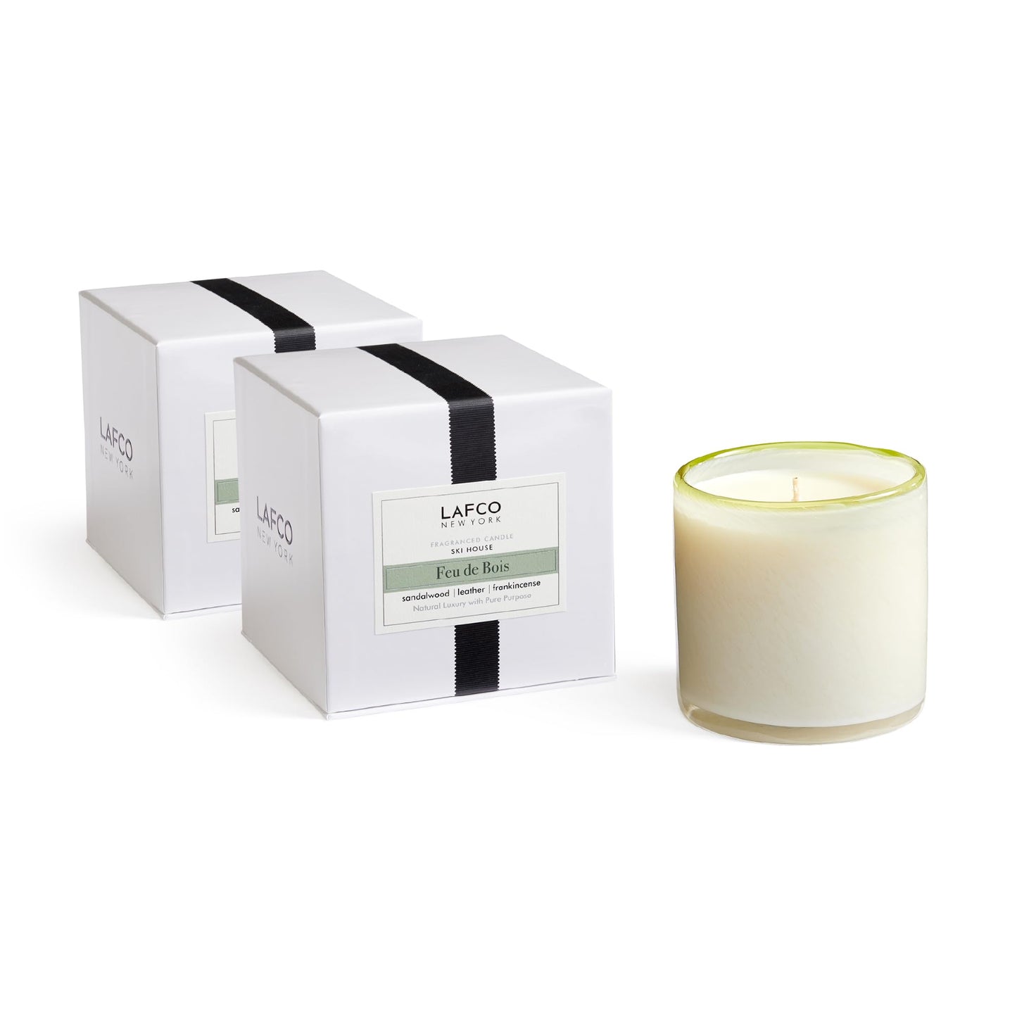 LAFCO New York Signature Candle, Feu de Bois - 15.5 oz, 2 Pack - 90-Hour Burn Time - Reusable, Hand Blown Glass Vessel - Made in The USA