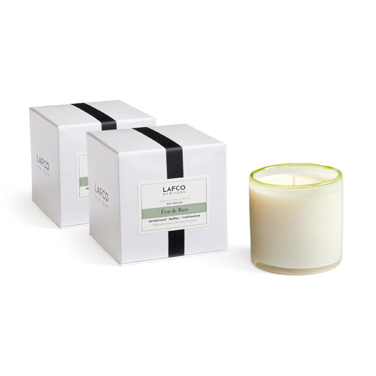 LAFCO New York Signature Candle, Feu de Bois - 15.5 oz, 2 Pack - 90-Hour Burn Time - Reusable, Hand Blown Glass Vessel - Made in The USA