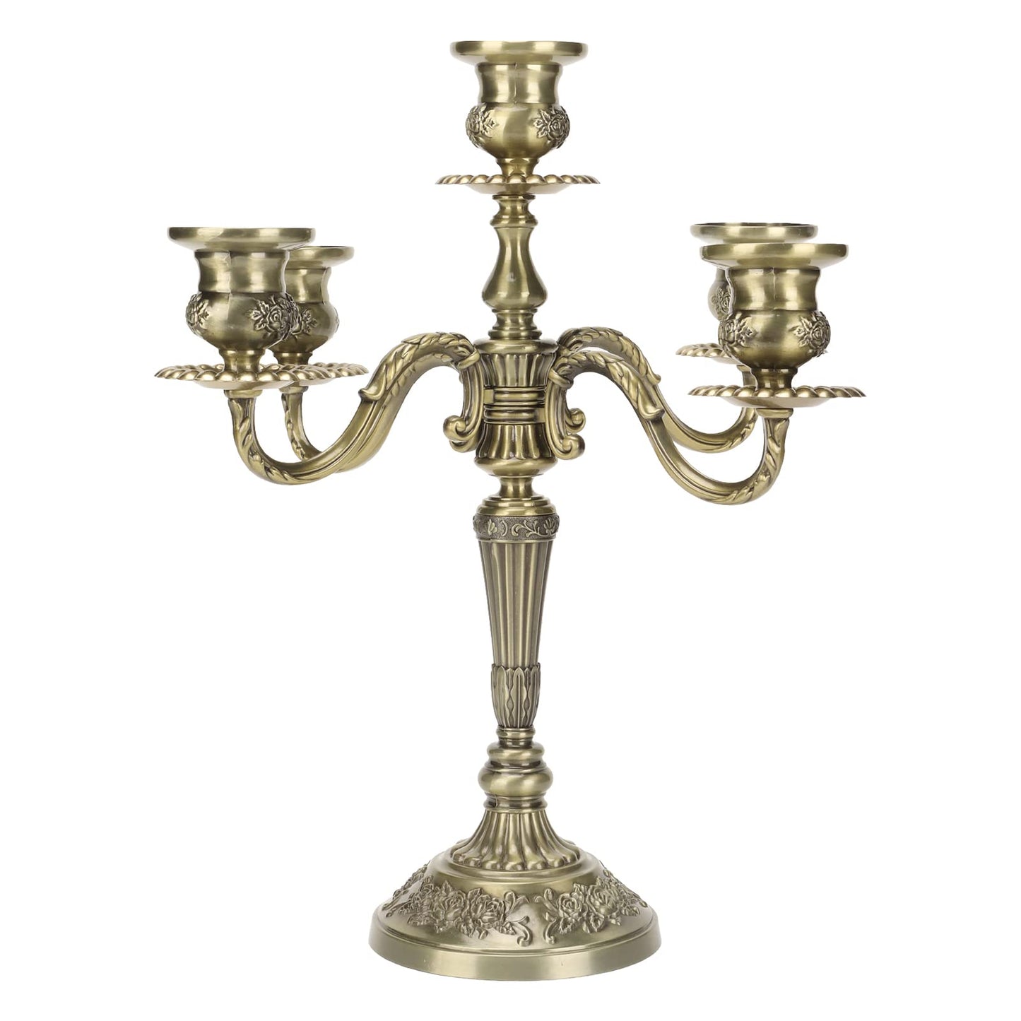 Hamwesh Vintage Candelabra, 5 Candles Capacity Extended Holder Edge Zinc Alloy 5 Arm Candelabra, Metal with Extended Edge for Romantic Dinners Parties Weddings Home Restaurants