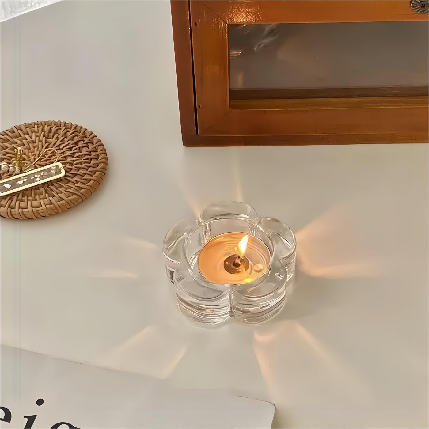 4-Pack Thick Glass Tea Light Candle Holders - Iridescent Rainbow Floral Embossed Design, Transparent Wedding/Party Decor & Home Decoration Candle Cups,Glass Tea lamp Candle Holder