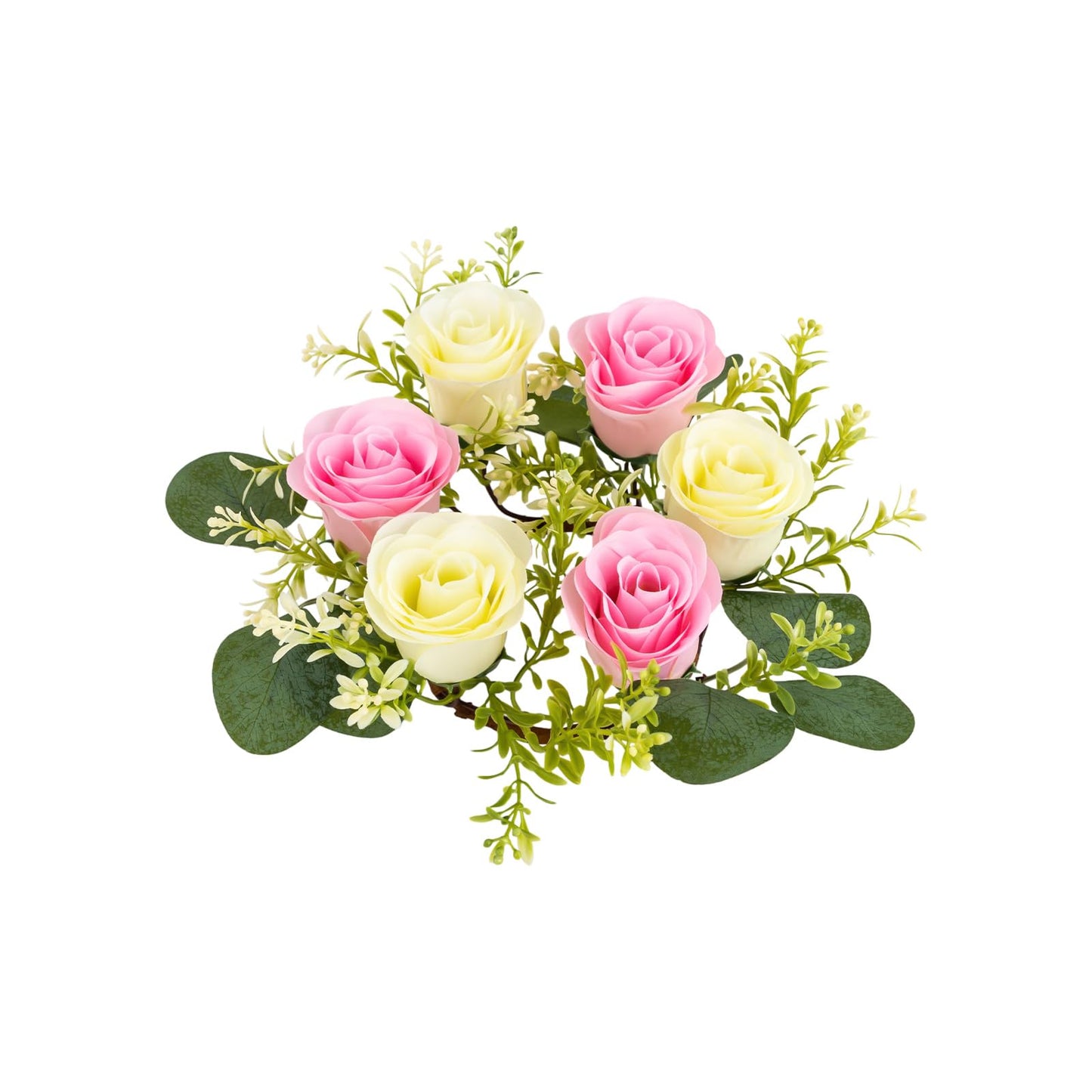 GXFCHYL Artificial Floral Wreaths, 10Pcs Pink, Cream Rose Candle Floral Wreaths 8.27In Artificial Flowers Wedding Centerpieces for Tables