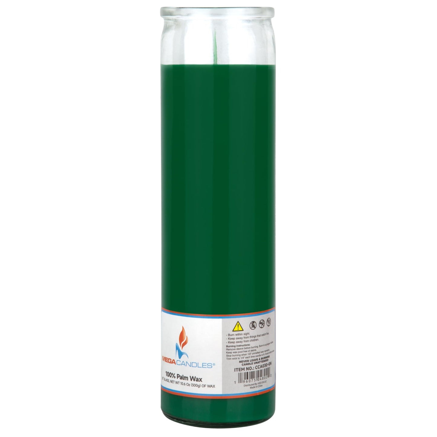 Mega Candles 1 pc Unscented Green Glass Container Devotional Prayer Candles, Shortening Wax Candle 2 Inch x 8 Inch, Sanctuary, Vigils, Prayers, Spiritual, Blessings, Religious, Altar, Remembrance