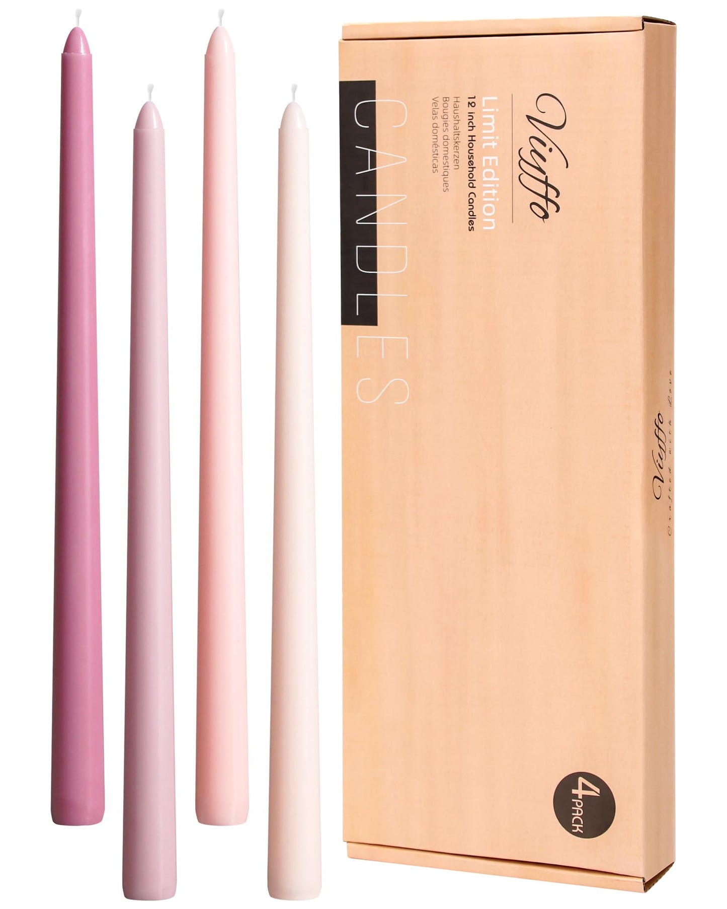 Viyffo 12 Inch Taper Candles Pink with a Purple Hue Set of 4 Unscented Smokeless Long Tall Tapered Candle for Candlesticks Sticks Wedding Advent Home Decor Dinner Christmas
