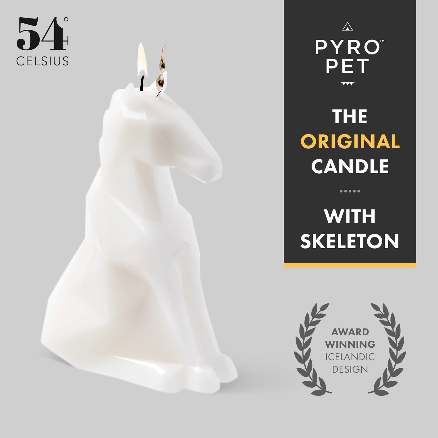 PyroPet Einar Unicorn Candle (White, Scented) - Metallic Skeleton | Halloween Decor | Gift for Unicorn Fans | 16-Hr Burn | 5.1x2.6x8 in
