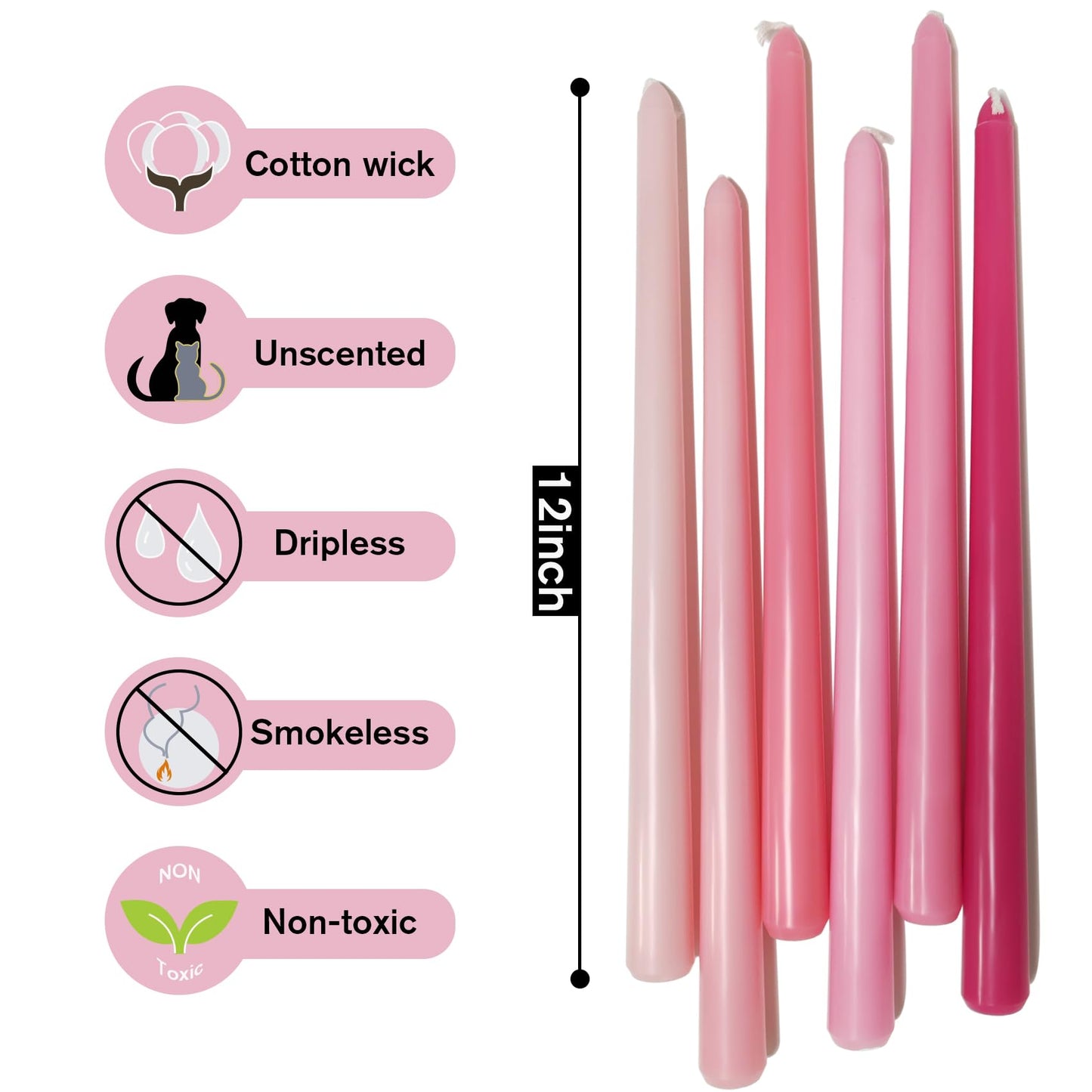 12 Inch Taper Candles 6 Pcs Unscented, Smokeless, Dripless Long Tapered Candlesticks Candles for Christmas Birthday Dinner Wedding Party Home Decor