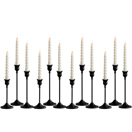 Candlestick Holders 12 PCS Black Metal Taper Candle Holder, Vintage Candle Stick Holders Set for Fireplace Home Table Centerpieces Party Weddings Decorations ﻿
