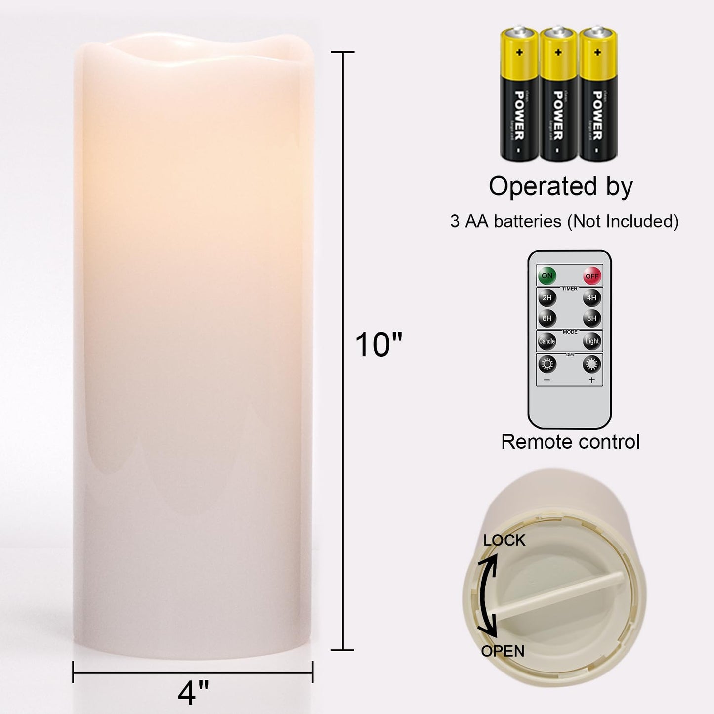 Eldnacele 10"×4" Large Waterproof Outdoor Flameless Candles Remote and Timer, Battery Operated White Plastic LED Flickering Pillar Candles 2 Pack for Dinner Wedding Porch Garden Lanterns Home Decor