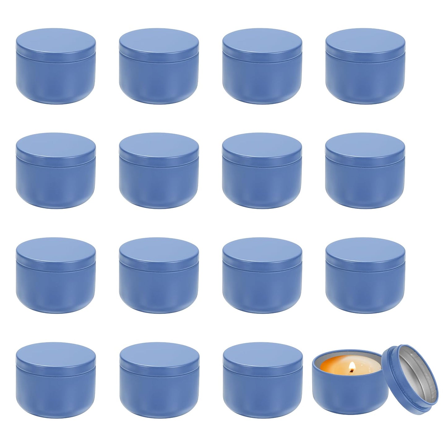 MECCANIXITY 3oz Candle Tins, 16pcs Metal Candle Tins Jars with Lids Round Empty Tin Can Containers Bulk for Storage Tea and Making DIY Arts Crafts Christmas Gifts, Blue