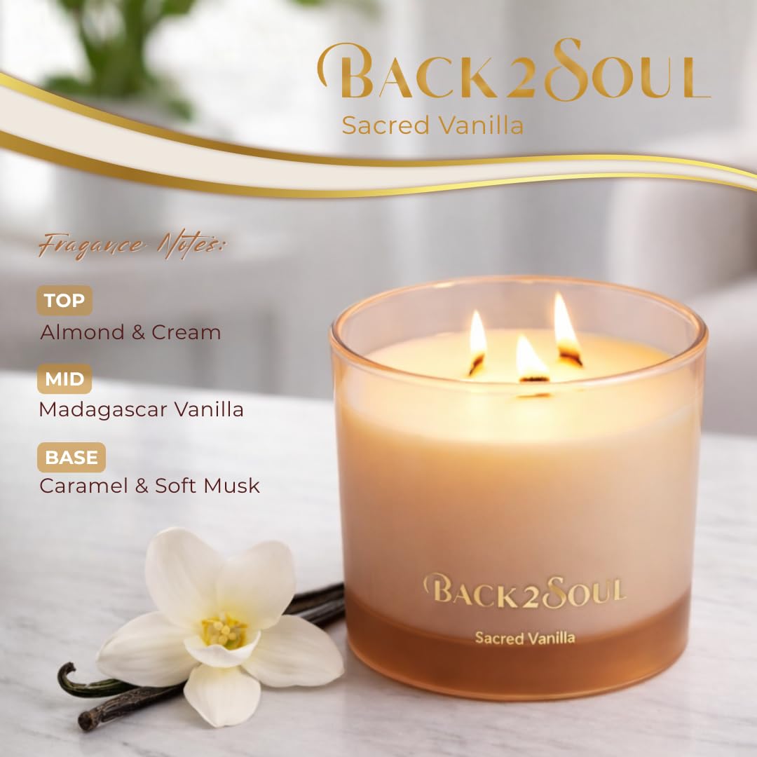Scented Soy Candles 13.4 oz, Non Toxic Candle, Clean Burning Aromatherapy Candle for Relaxation, 50 Hours Burn Time, Mothers Day Gift for Mom, Sacred Vanilla