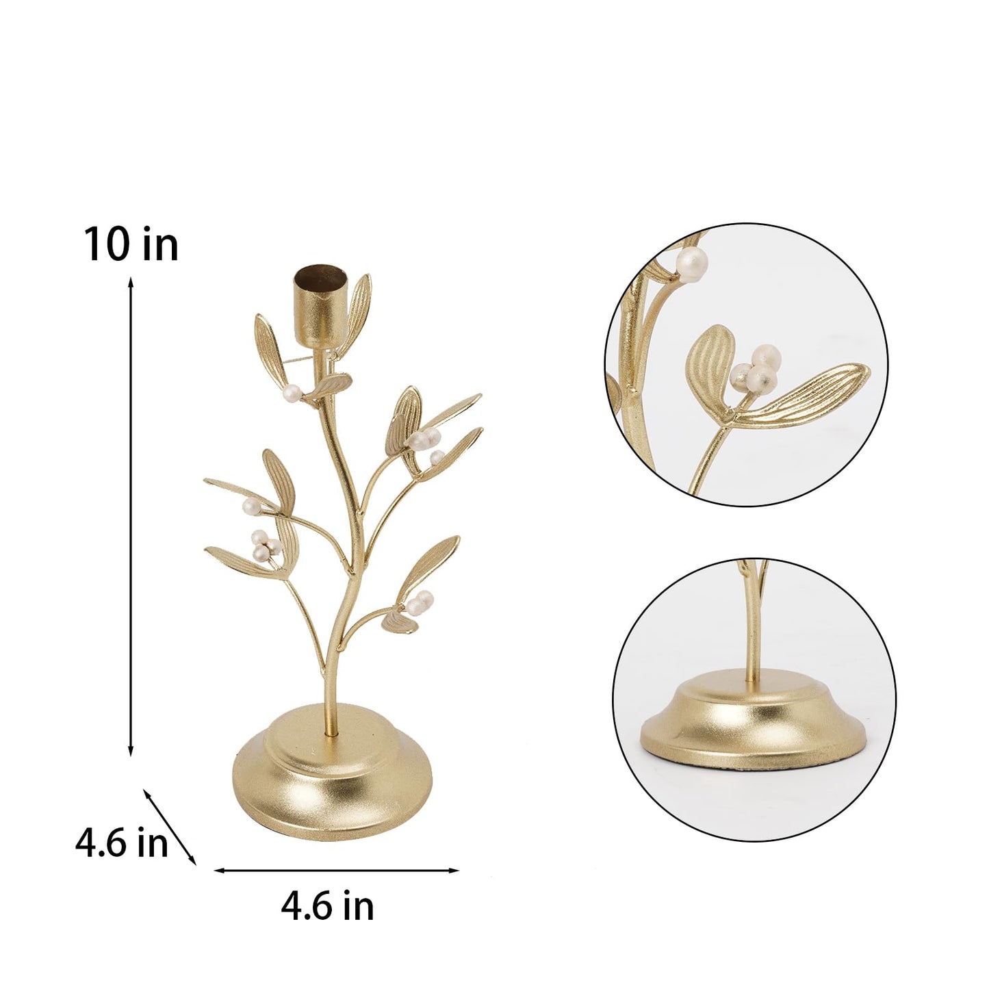 Candle Stick Holder Table Decor - Elegant Golden Metal Mistletoe Candle Holder Decorative for Coffee Gold for Living Room Symbol of Love and Life Flower Gifts 4.6 x 4.6 x 10 Inch Guichifun