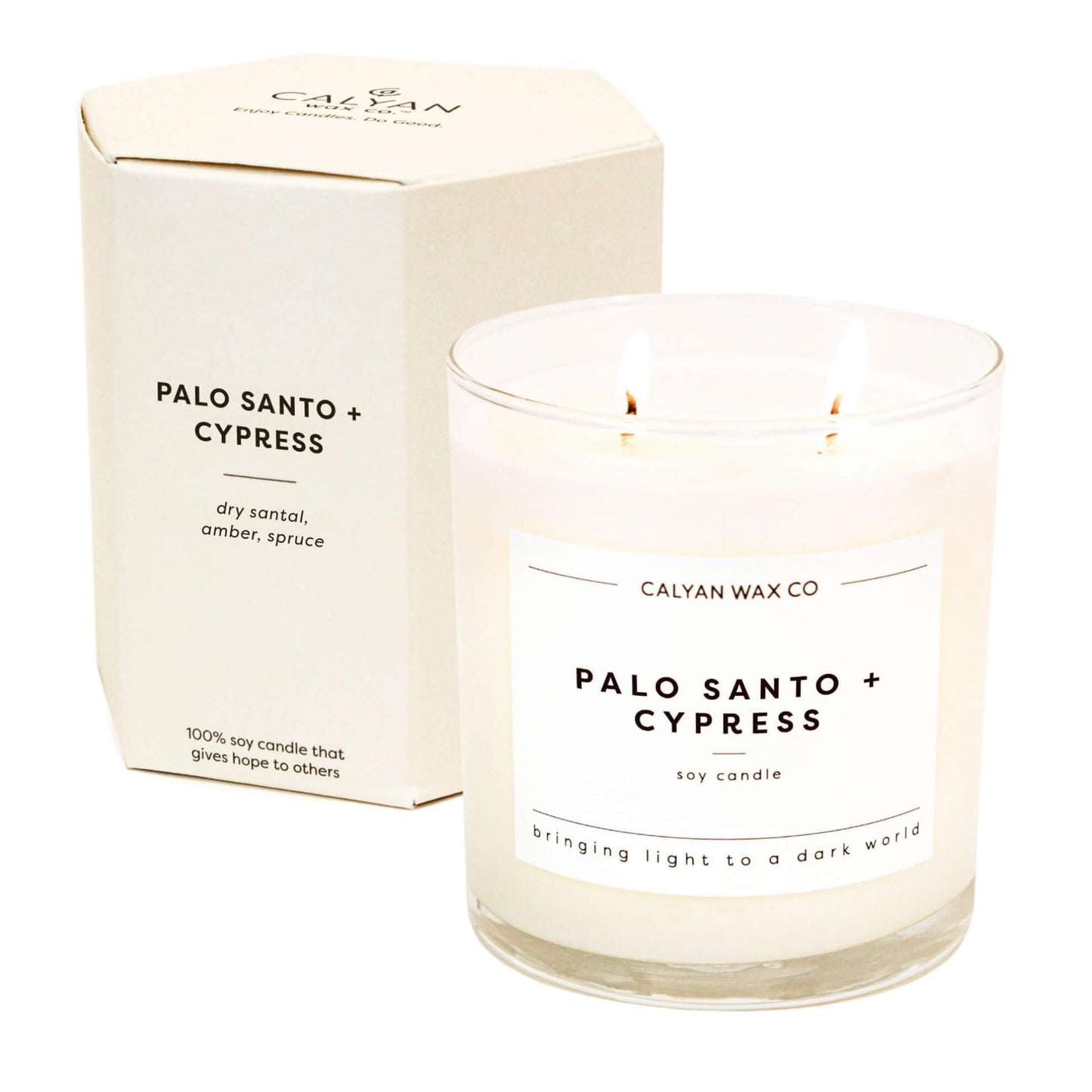 Calyan Wax Co. Palo Santo & Cypress 2 Wick Scented Candle - 37 Hour Burn - Luxury Clean Soy Wax Candles - Long Lasting Large Glass Jar Candle for Home - 8.8oz