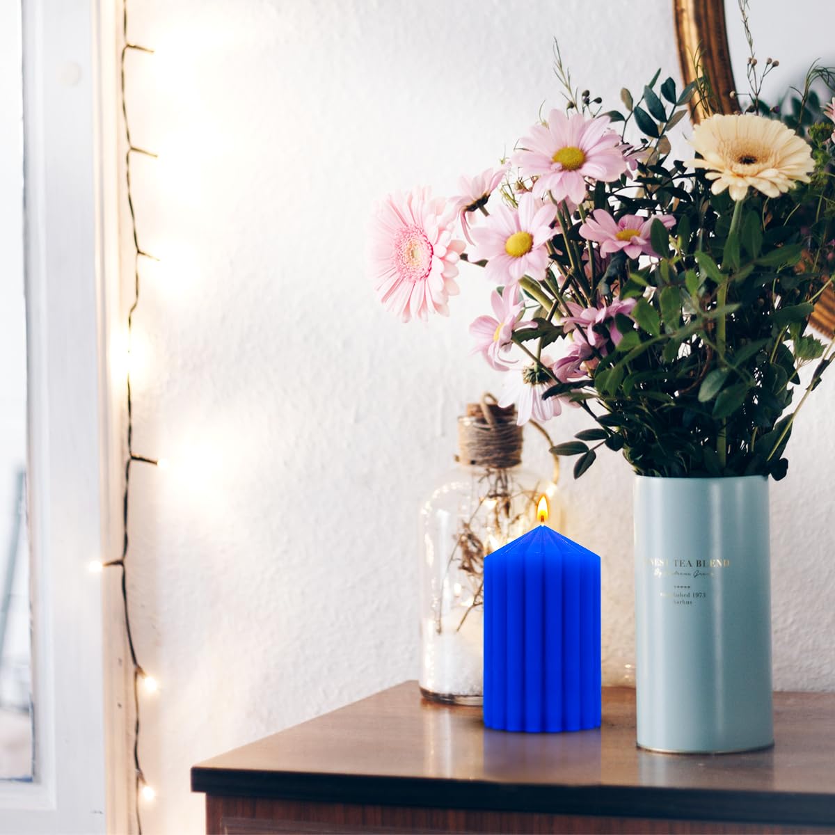 Blue Handmade Decorative Pillar Candles - 2.75×3"/4"/6" Fat Candles - Long Lasting Burning Candles for Home Decor, Gifts & Events