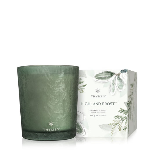 Thymes Scented Candles for Home Decor - Luxury Home Fragrance Gifts for Women & Men - Winter Candles with Crisp Notes of Sage, Eucalyptus, & Cypress Needles - Sage-Green (Highland Frost, 13 oz)