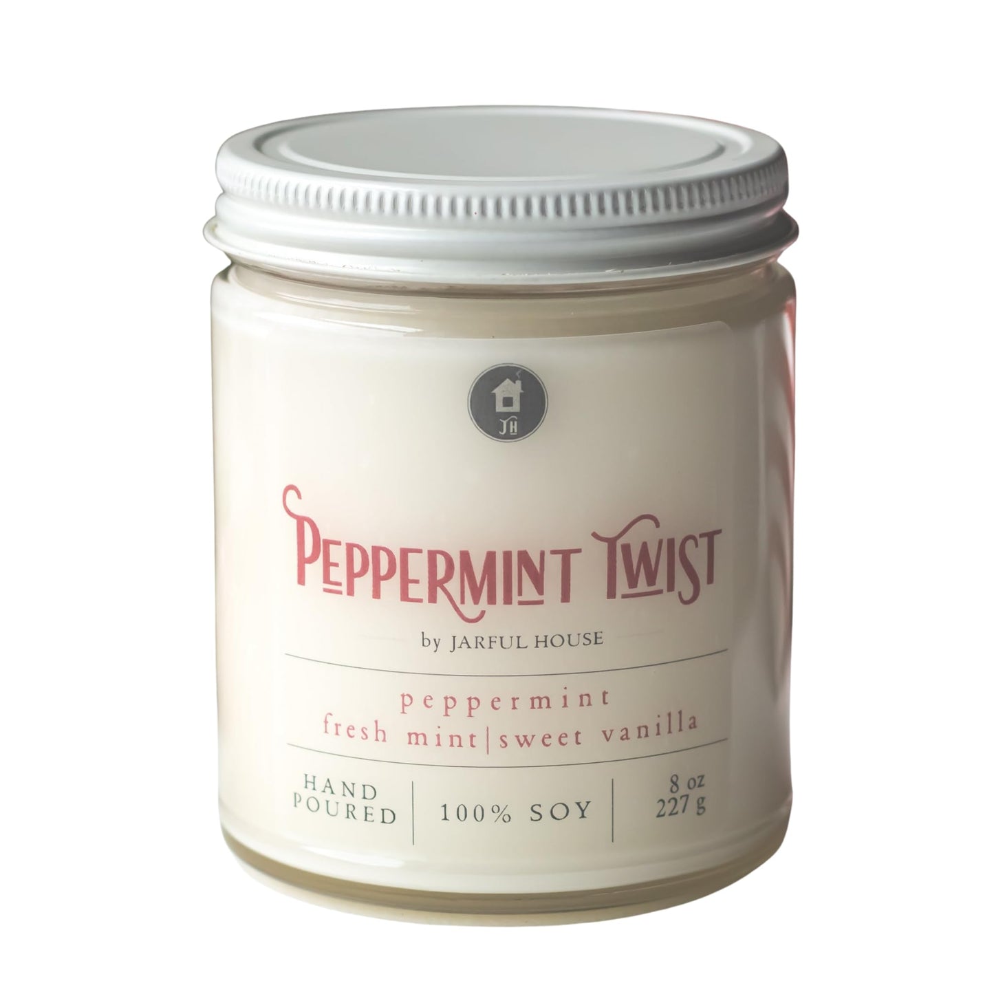 Jarful House Christmas Candle Peppermint Twist | Strong Holiday Home Fragrance | Housewarming Gift 8 oz.