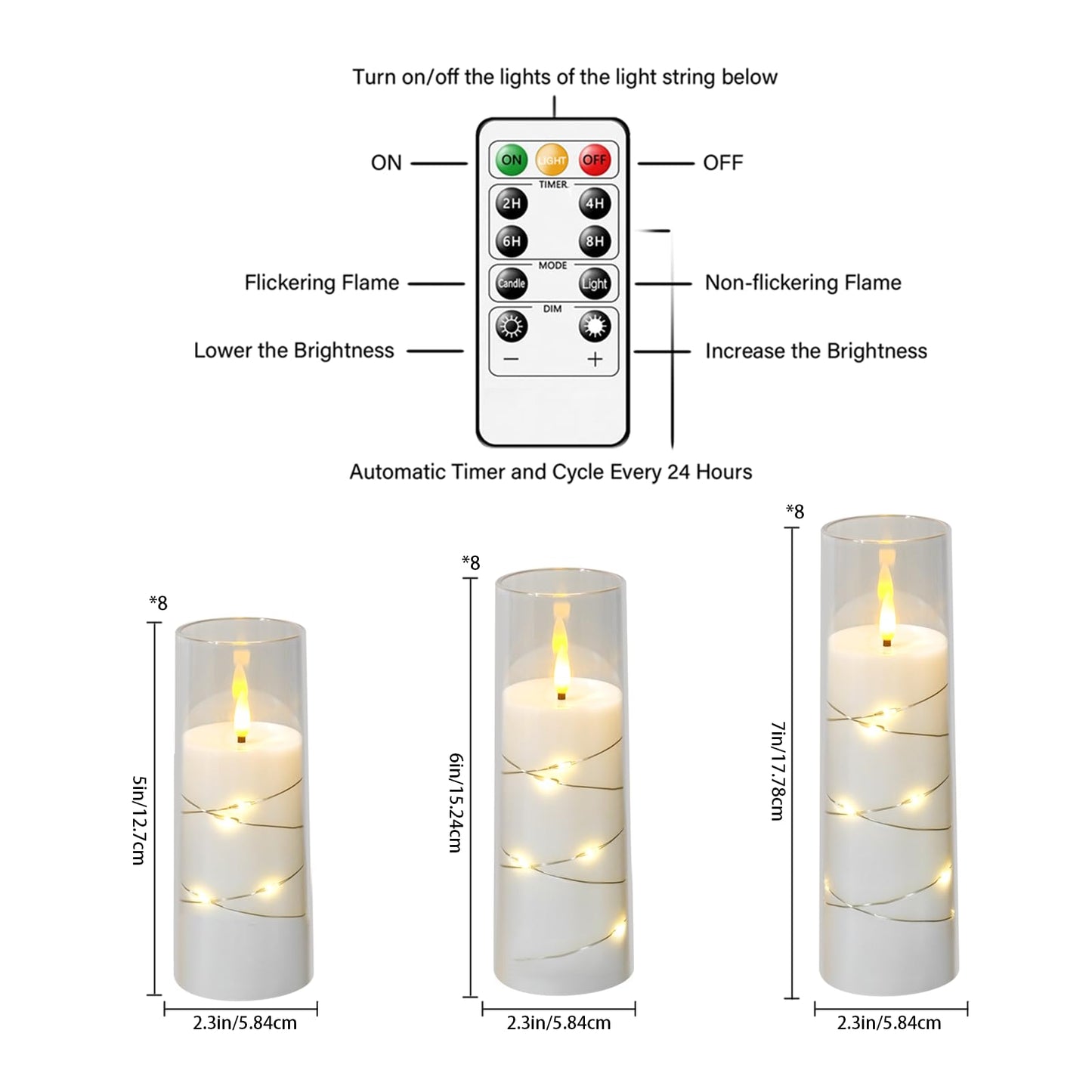 Flameless LED Candles with Timer 24 Pc Flickering Flameless Candles for Romantic Ambiance and Home Decoration Stable Acrylic Shell,with Embedded Star String，Battery Operated Candles（White）