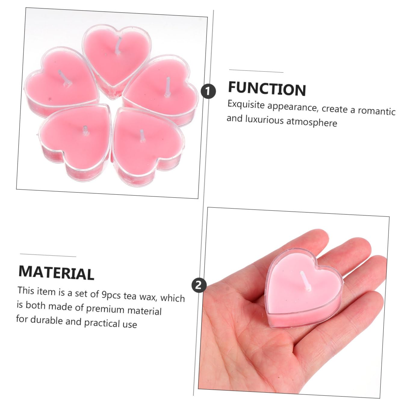 Anneome 9Pcs Heart Shaped Scented Candles Pink Rose Eco Friendly Tea Light Candles for Home Wedding Romantic Decoration Safe No Smoke